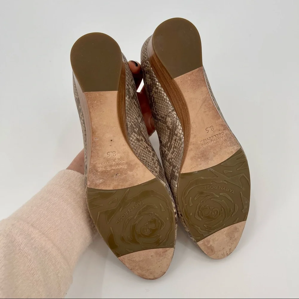 Taryn Rose Claudia Snake Wedge Slip-Ons in‎ Soft Gold Size 8.5 Metallic Neutrals